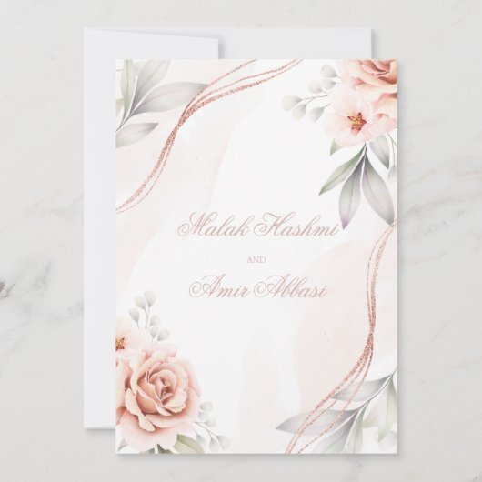 Elegant Roos Goud Bloemen Islamitisch Moslim bruil Kaart (Achterkant)