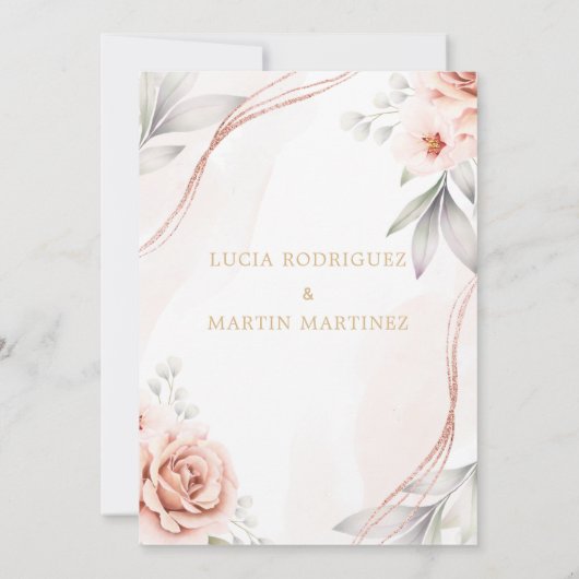 Elegant Roos Goud Bloemen Nuestra Boda Kaart (Achterkant)
