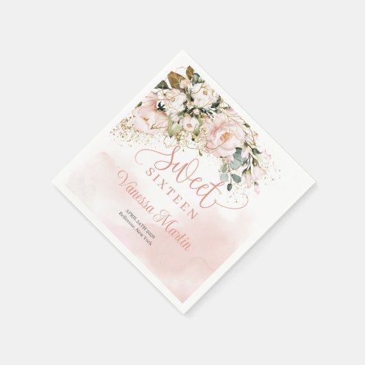 Elegant roos goud bloemeneucalyptus goud Sweet 16 Servet (Hoek)