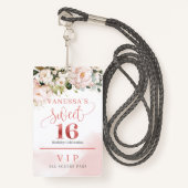 Elegant roos goud bloemeneucalyptus goud zestien badge (Voorkant met draagriem)