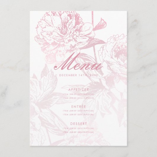 Elegant Roos Goud Blush Roze Bloemen Bruiloft Menu (Voorkant)