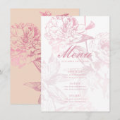 Elegant Roos Goud Blush Roze Bloemen Bruiloft Menu (Voorkant / Achterkant)