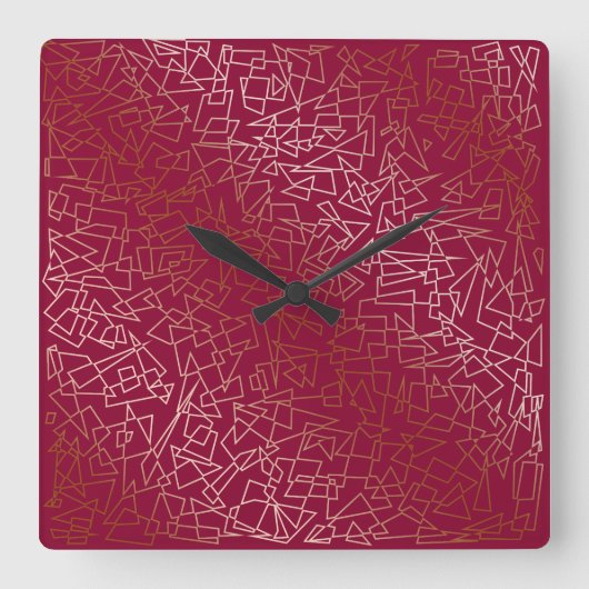 Elegant roos goud & bordeaux geometrisch patroon vierkante klok (Voorkant)