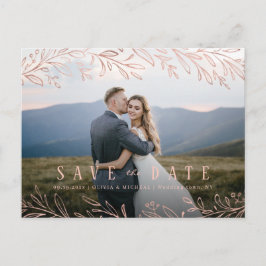 Elegant roos goud botanische foto behalve datum briefkaart