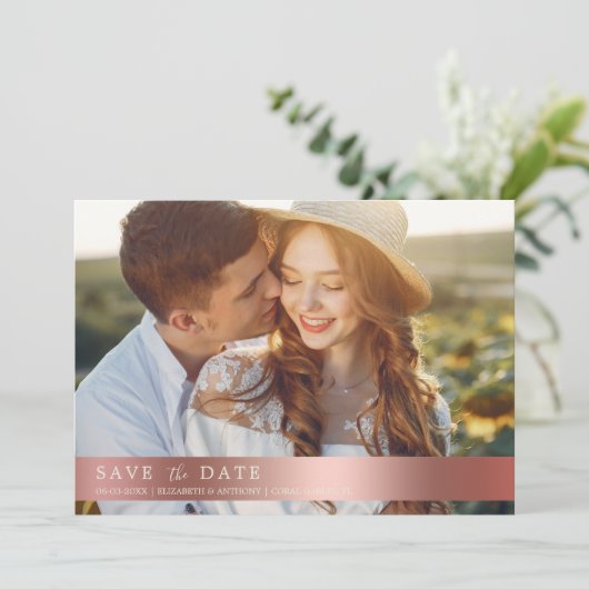 Elegant Roos Goud Botanische Foto QR Code Save The Date (Staand voorkant)