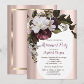 Elegant Roos Goud Bourgogne Bloemen Pensionering Kaart (Voorkant / Achterkant)