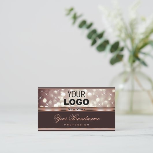 Elegant Roos Goud Bourgogne Glitter Sparkle Logo Visitekaartje (Staand voorkant)