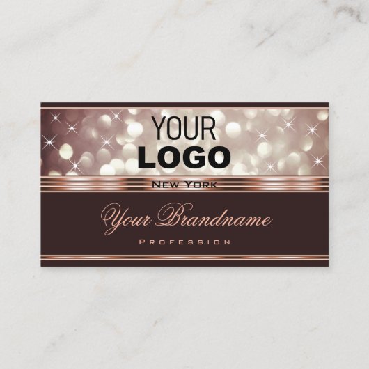 Elegant Roos Goud Bourgogne Glitter Sparkle Logo Visitekaartje (Voorkant)