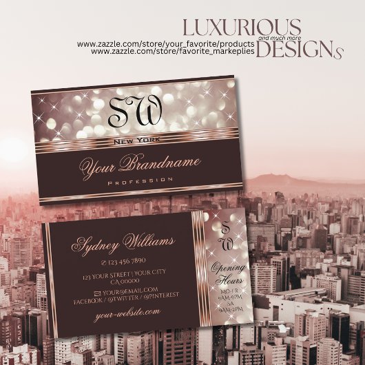 Elegant Roos Goud Bourgogne Glitter Stars Diamonds Visitekaartje