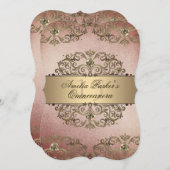 Elegant Roos Goud  Damask Quinceanera Kaart (Voorkant / Achterkant)