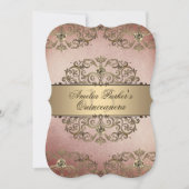 Elegant Roos Goud  Damask Quinceanera Kaart (Voorkant)