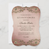 Elegant Roos Goud  Damask Quinceanera Kaart (Achterkant)