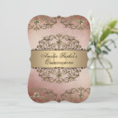 Elegant Roos Goud  Damask Quinceanera Kaart (Staand voorkant)