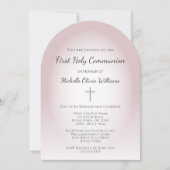 Elegant Roos Goud Eenvoudig Kruis Eerste Communie Kaart (Voorkant)