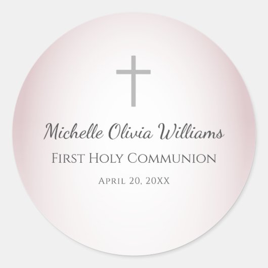 Elegant Roos Goud Eenvoudig Kruis Eerste Communie Ronde Sticker (Voorkant)