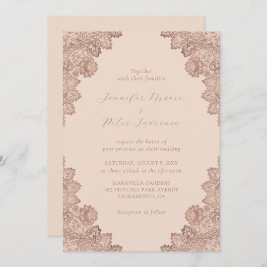 Elegant Roos Goud en Champagne Bruiloft Kaart (Voorkant / Achterkant)