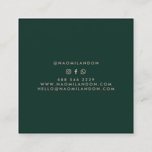 Elegant roos goud en donkergroen modern minimalist vierkante visitekaartje (Achterkant)