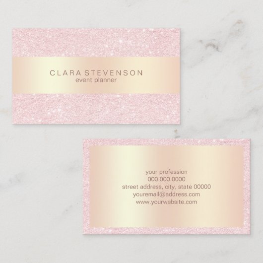 Elegant roos goud- en glittergebeurtenisplanner visitekaartje (Voorkant / Achterkant)