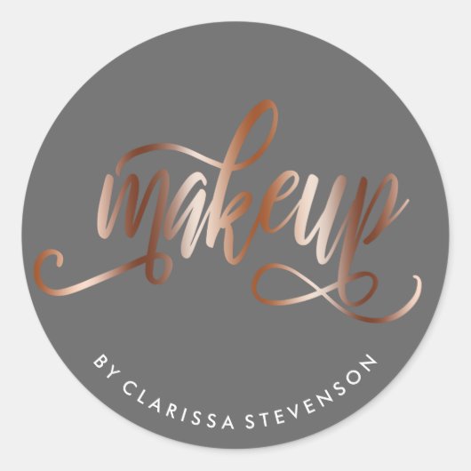 Elegant roos goud en grijze make-up artiest ronde sticker (Voorkant)