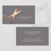 Elegant roos goud en grijze schaar haarstylist visitekaartje (Voorkant / Achterkant)