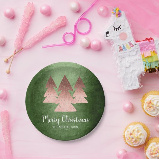 Elegant roos goud en groene kerstaven papieren bordje (Feest)