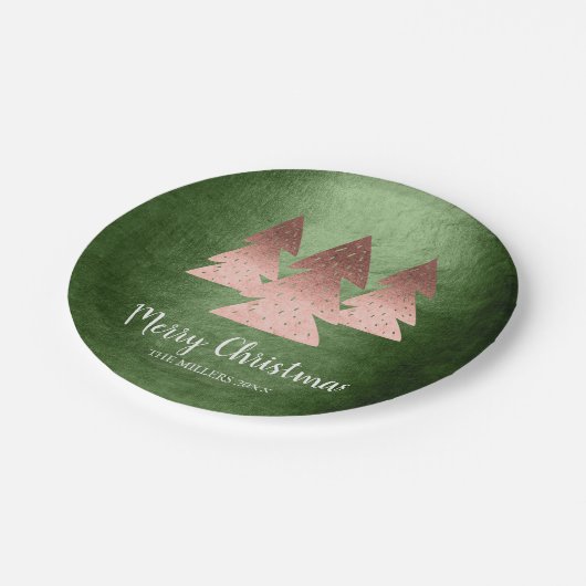 Elegant roos goud en groene kerstaven papieren bordje (Gekanteld)