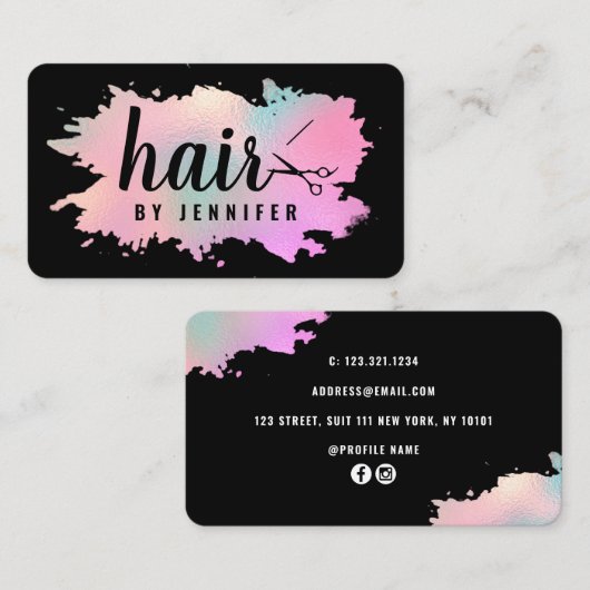 Elegant roos goud en groene schaar haarstylist visitekaartje (Voorkant / Achterkant)