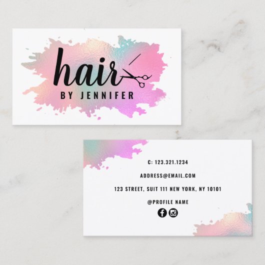 Elegant roos goud en groene schaar haarstylist visitekaartje (Voorkant / Achterkant)