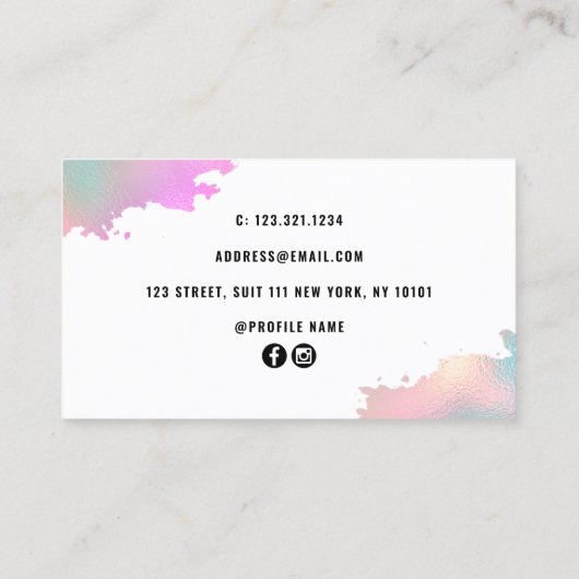 Elegant roos goud en groene schaar haarstylist visitekaartje (Achterkant)