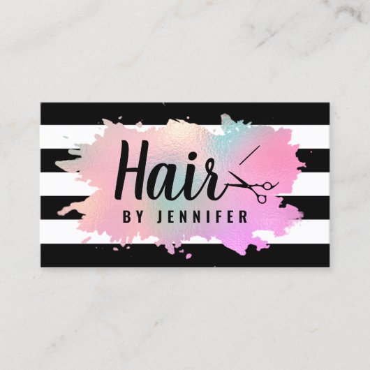 Elegant roos goud en groene schaar haarstylist visitekaartje (Voorkant)