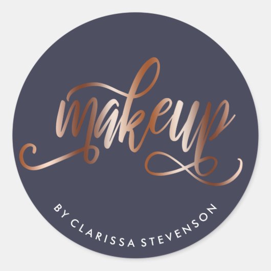 Elegant roos goud en marineblauw make-up artiest ronde sticker (Voorkant)