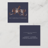 Elegant roos goud en marineblauw make-up artiest vierkante visitekaartje (Voorkant / Achterkant)