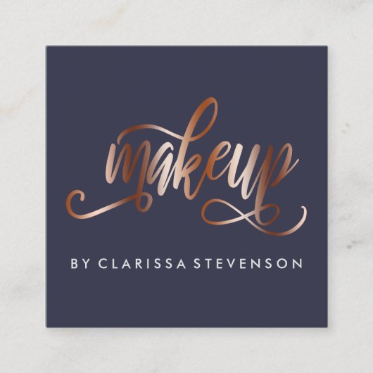 Elegant roos goud en marineblauw make-up artiest vierkante visitekaartje (Voorkant)