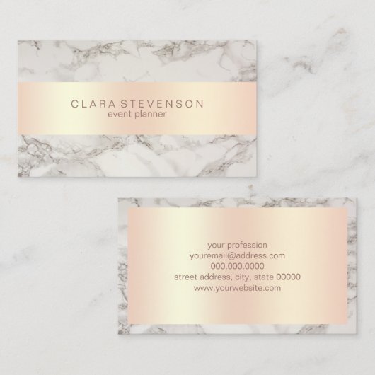 Elegant roos goud- en marmer-gebeurtenisplanner visitekaartje (Voorkant / Achterkant)