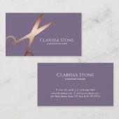 Elegant roos goud en paarse schaar haarstylist visitekaartje (Voorkant / Achterkant)