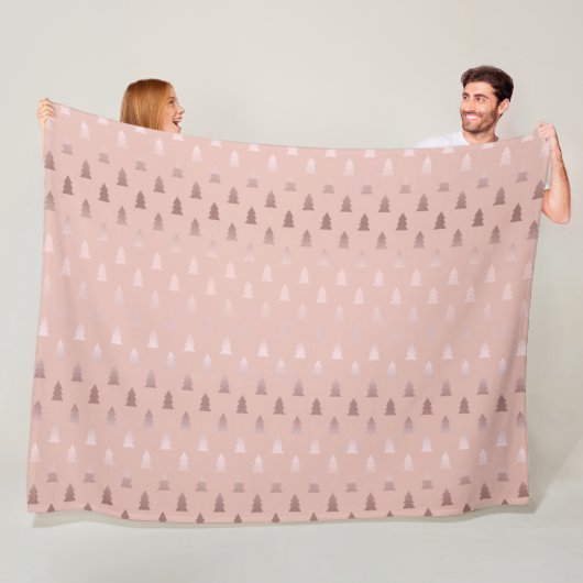 Elegant roos goud en roze kerstboomstructuur fleece deken (In situ)