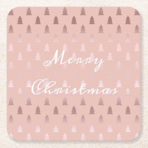 Elegant roos goud en roze kerstboomstructuur kartonnen onderzetters