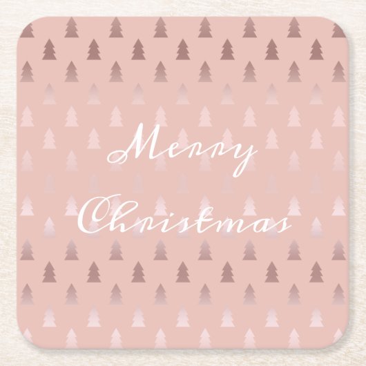 Elegant roos goud en roze kerstboomstructuur kartonnen onderzetters (Voorkant)