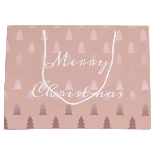 Elegant roos goud en roze kerstboomstructuur large cadeautasje (Voorkant)