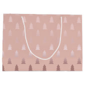 Elegant roos goud en roze kerstboomstructuur large cadeautasje (Achterkant)