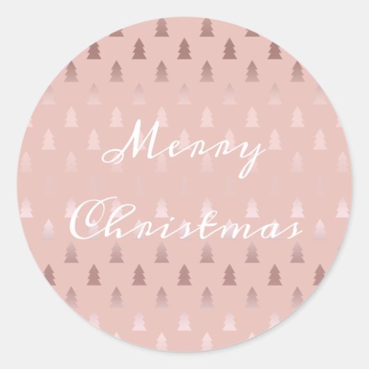 Elegant roos goud en roze kerstboomstructuur ronde sticker (Voorkant)