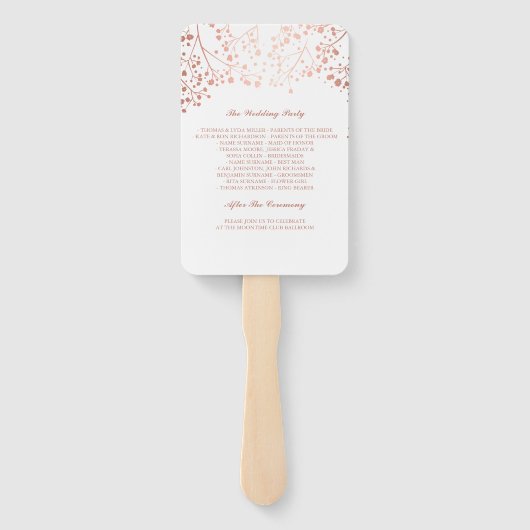 Elegant Roos Goud en Wit Huwelijksprogramma Handwaaier (Achterkant)