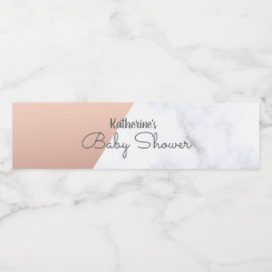 Elegant roos goud en witte marmer baby shower waterfles etiket