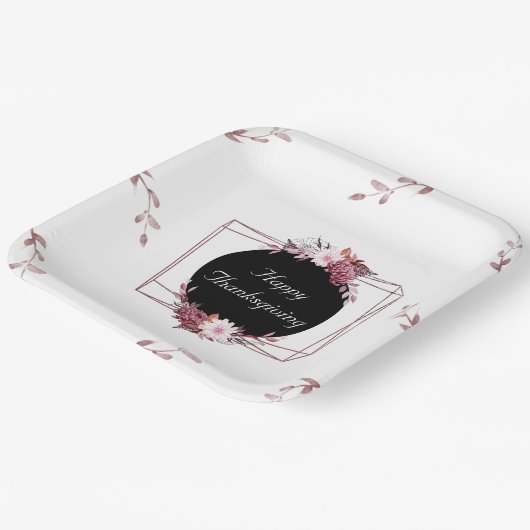 Elegant Roos Goud en Zwart Bloemen Papier Borden Papieren Bordje (Gebogen)