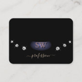 Elegant Roos Goud en Zwarte Initialen Strass Visitekaartje (Voorkant)