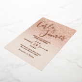 Elegant Roos goud Faux Glitter chic Wedding Folie Uitnodiging (Gedraaid)