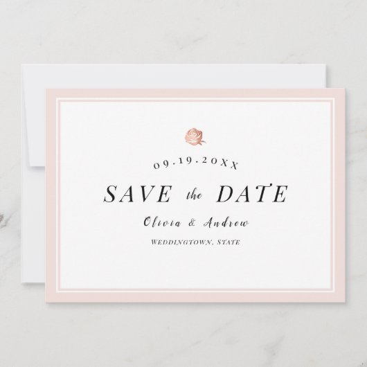 Elegant Roos goud floral minimalist save the date (Voorkant)