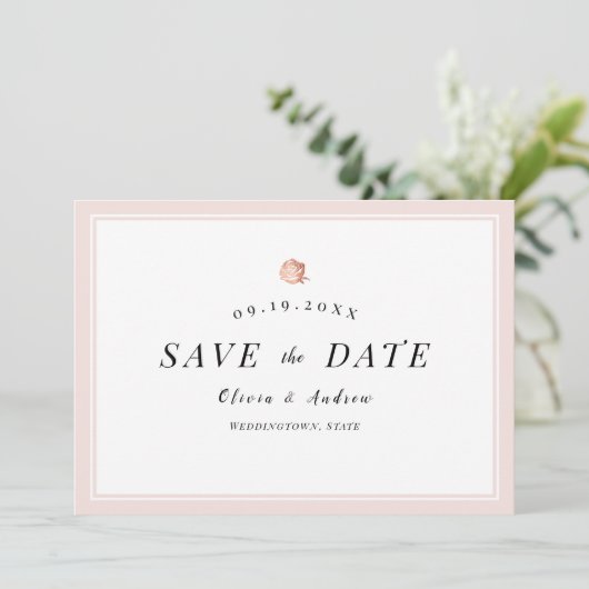 Elegant Roos goud floral minimalist save the date (Staand voorkant)