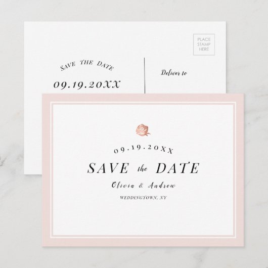 Elegant Roos goud floral minimalist save the date Aankondigingskaart (Voorkant / Achterkant)