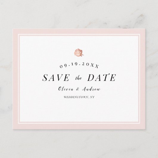 Elegant Roos goud floral minimalist save the date Aankondigingskaart (Voorkant)